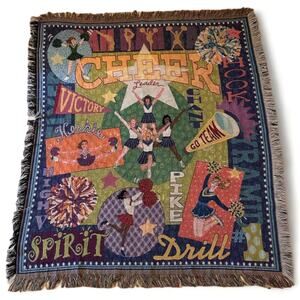 Vintage Cheerleading Woven Cotton Tapestry Blanket 4.5 x 4 Ft